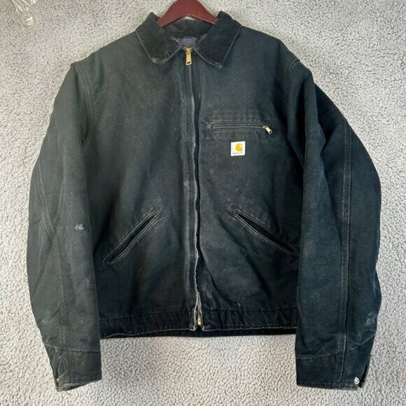 VTG Carhartt Jacket Mens XL Tall Detroit Blanket Lined Black Faded Canvas USA - Picture 1 of 5